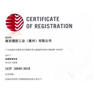 IATF 16949 南亚塑胶工业（惠州）有限公司 2021